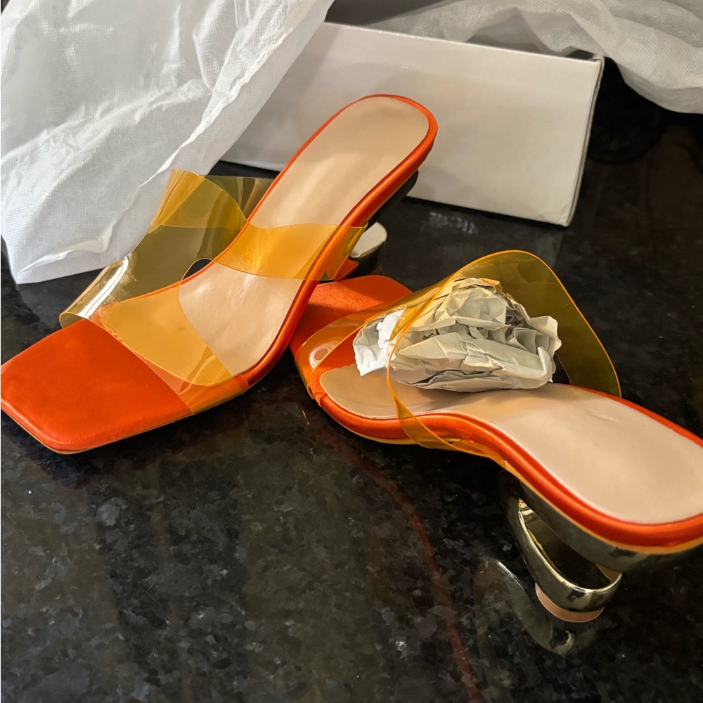 Vibrant Orange contemporary High Heel Shoes with Sleek Design size 37  6.5 / 7
